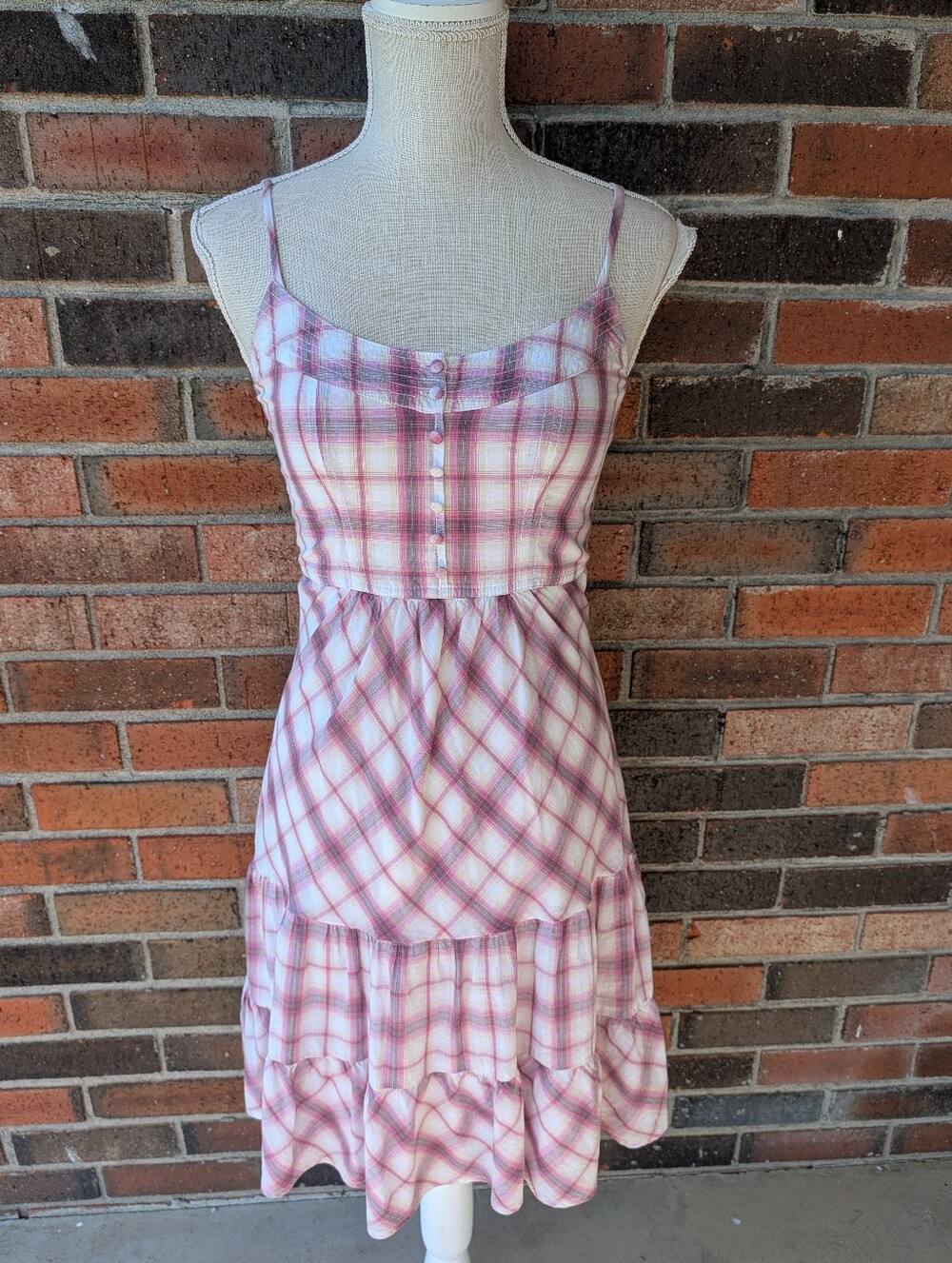 🩷 Vintage Y2K (2009) American Eagle Outfitters Plaid Layered Prairie Dress, 2